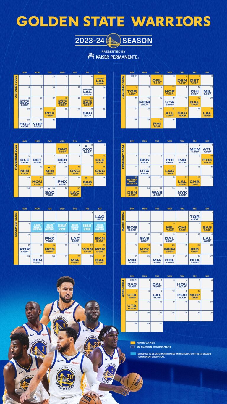 Golden State Warriors Schedule for the 2023-2024 Season