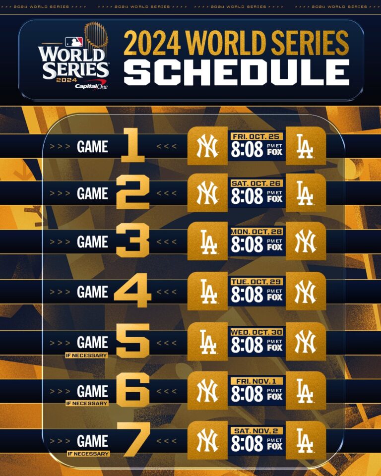 Complete Schedule for the 2023 World Series